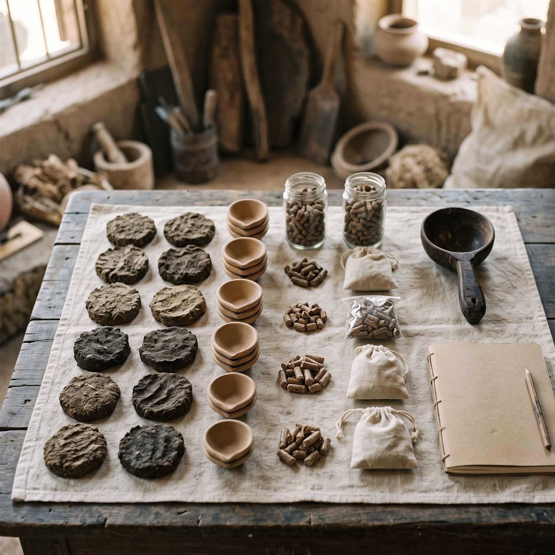 Product samples laid out for selection and MOQ discussion