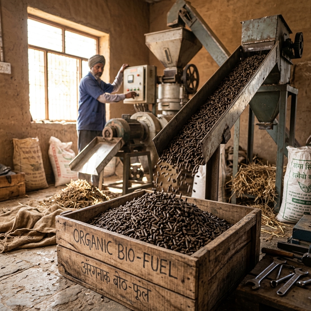 High-density biomass fuel pellets, macro view